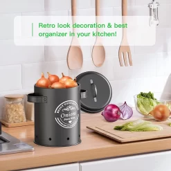 Professionele Bewaardozen - Set Van 3 - Voor Aardappels, Uien En Knoflook - Retro Design - Voorraadcontainer Van Metaal - Keukenopslag - Groentes Bewaren Voor Lange Tijd - Perfect Cadeau Voor In De Keuken -Lifestyleproducten 1200x1200 889