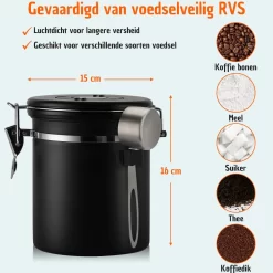 Koffie Bewaarbus Luchtdicht Met CO2 Uitlaat - Koffieblik Bewaarblik Voor 500 Gr Koffiebonen - Zwart - 1.2L -Lifestyleproducten 1200x1200 901