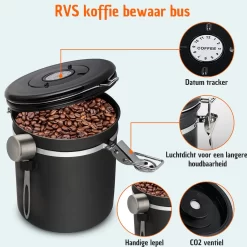 Koffie Bewaarbus Luchtdicht Met CO2 Uitlaat - Koffieblik Bewaarblik Voor 500 Gr Koffiebonen - Zwart - 1.2L -Lifestyleproducten 1200x1200 905