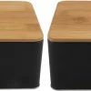 Set Van 2x Stuks Opbergblikken/bewaarblikken Zwart Met Bamboe Deksel 1,7L 19 X 13 X 7 Cm - Voorraadblikken/koekblikken