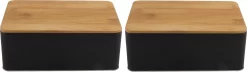 Set Van 2x Stuks Opbergblikken/bewaarblikken Zwart Met Bamboe Deksel 1,7L 19 X 13 X 7 Cm - Voorraadblikken/koekblikken