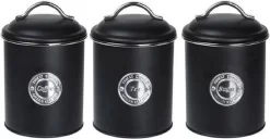 Merkloos 3x Zwart Voorraadblik Suiker, Thee En Koffie - Levensmiddelen Bewaren - Voorraadblikken/voorraadtrommels