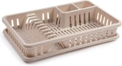 Beige Afdruiprek Met Lekbak 45 X 30 Cm - Keukenbenodigdheden - Afwassen/afdrogen - Afwasrekken - Afdruiprekken Met Lekbak