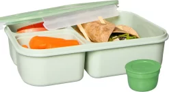 Lock&Lock Lunchbox - Bento Box - Salade Lunchbox - Met 3 Compartimenten - Met Dressing/Saus Bakje - Volwassenen En Kinderen - To Go - Lekvrij - BPA Vrij - 1,5 Liter - Groen