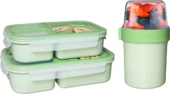 Lock&Lock Lunchset - Yoghurtbeker En Lunchboxen - Bento Box - Muesli Beker - Snackdoosjes - Lunchpot - Met Compartimenten - Volwassenen En Kinderen - To Go - Lekvrij - BPA Vrij - Groen