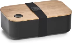 Lunchtrommel/broodtrommel 2-vaks Zwart/naturel Bamboe 19 X 7 Cm - Keukenbenodigdheden - Lunch/brood Meenemen - Trommels/boxen