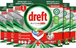 Dreft Platinum Plus All In One - Vaatwastabletten - Voordeelverpakking 5 X 16 Stuks