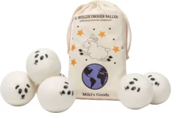 Miki's Goods® XL Wollen Drogerballen 6 Stuks - Panda Wasballen - Duurzaam - Wasbol - 100% Nieuw-Zeelandse Schapenwol - Wasbollen - Herbruikbaar- Droogballen - Snellere Droogtijd - Zuigt Dierenharen Op