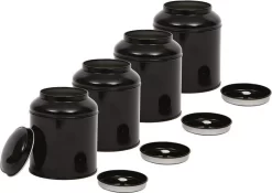 Merkloos Theeblik - Kruidenblik - Voorraadblik - Bewaarblik - Met Aroma Deksel - Zwart - 4 Stuks