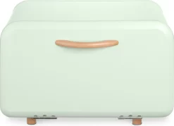 Navaris Metalen Broodtrommel Met Klapdeksel - Vershouddoos Voor Brood - 35 X 24 X 23 Cm - Van Ijzer Met Houten Details In Mintgroen -Lifestyleproducten 1200x868 4