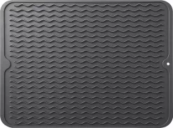 Merkloos Afdruipmat - Pannenonderzetter- Siliconen Mat - Zwart - 30 X 40 CM - Met Ophanggat - Hittebestendig