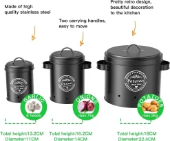 Professionele Bewaardozen - Set Van 3 - Voor Aardappels, Uien En Knoflook - Retro Design - Voorraadcontainer Van Metaal - Keukenopslag - Groentes Bewaren Voor Lange Tijd - Perfect Cadeau Voor In De Keuken -Lifestyleproducten 1200x999