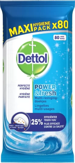 Dettol - Power & Fresh - Schoonmaakdoekjes - Oceaanfris - 4 X 80 Doekjes -Lifestyleproducten 556x1200
