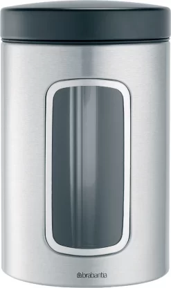 Brabantia Voorraadbus - 1,4 L - Matt Steel Fingerprint Proof / Matt Black Deksel - Met Venster -Lifestyleproducten 713x1200 1
