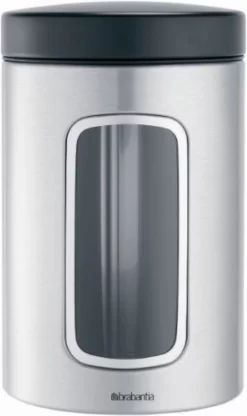 Brabantia Voorraadbus - 1,4 L - Matt Steel Fingerprint Proof / Matt Black Deksel - Met Venster