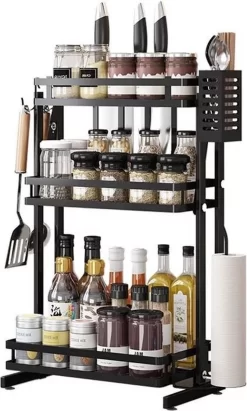 TammaT - Kruidenrek - Kruidenrek Staand - Inklapbare Keukenrek - 3-laags 35x21x56,5CM - Keuken Organizer - Aanrecht Organizer - Keuken Opslag - Roestvrij Staal - Opbergrek - Keuken Organizers - Roestvrij En Krasvrij