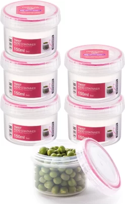 Lock&Lock Voorraadbussen - Vershoudbakjes - Bewaardozen Voedsel - Sausbakjes Met Deksel - Dressing Bakje - Kruidenpotjes - Babyvoeding Bewaarbakjes - 150 Ml - Rond - Luchtdicht - BPA Vrij - Set Van 6 Stuks
