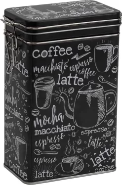Merkloos Bewaarblik/theeblik/voorraadblik - Rechthoekig - Klipsluiting - Groot - Koffieprint