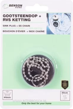 Benson Afvoerstop / Gootsteen Dop / Gootsteenstopper - 44 Mm - Met RVS Ketting 30 Cm -Lifestyleproducten 804x1200