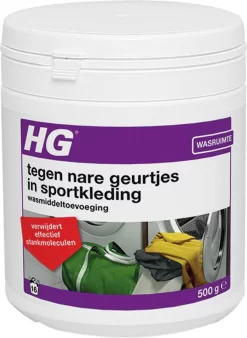 HG Tegen Nare Geurtjes In Sportkleding Wasmiddeltoevoeging - 500gr - Ook Bruikbaar Voor Handdoeken En Andere Kleding - Elimineert 100% Stankmoleculen - Biologisch Afbreekbaar -Lifestyleproducten 877x1200 1