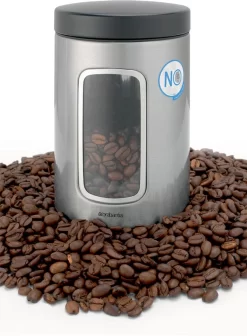 Brabantia Voorraadbus - 1,4 L - Matt Steel Fingerprint Proof / Matt Black Deksel - Met Venster -Lifestyleproducten 882x1200